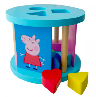 Drewniany sorter, rozpoznawanie kolorów i kształtów, świnka peppa