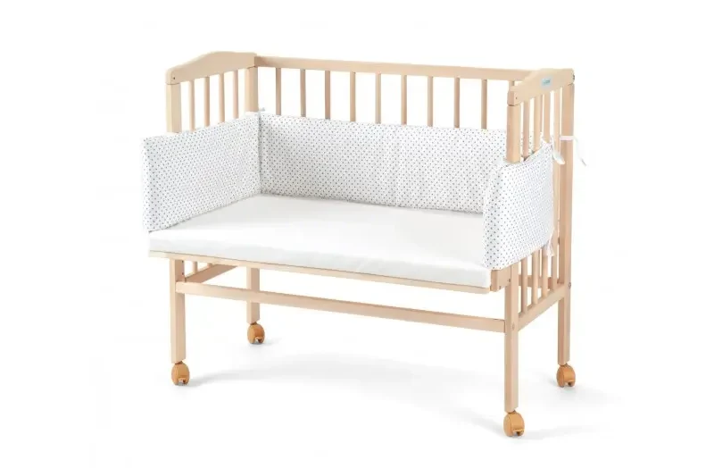 WALDIN Dostawka 2w1 z materacem i osłonką NATURAL SZARE KROPKI