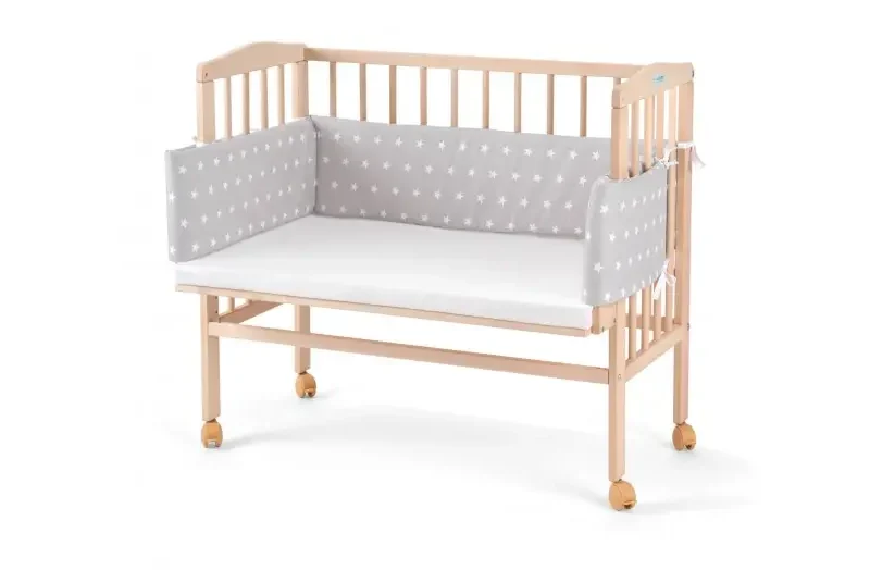 WALDIN Dostawka 2w1 z materacem i osłonką NATURAL SZARY BIAŁE GWIAZDKI