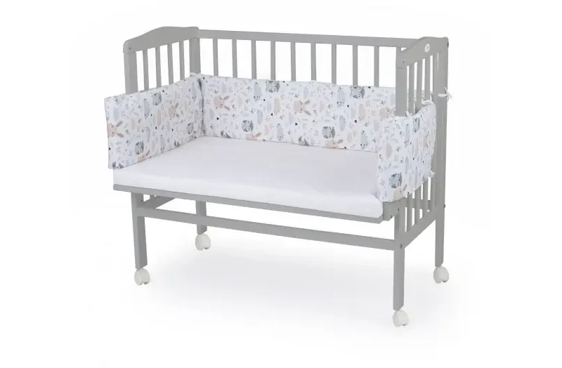 WALDIN Dostawka 2w1 z materacem i osłonką SZARA SÓWKI