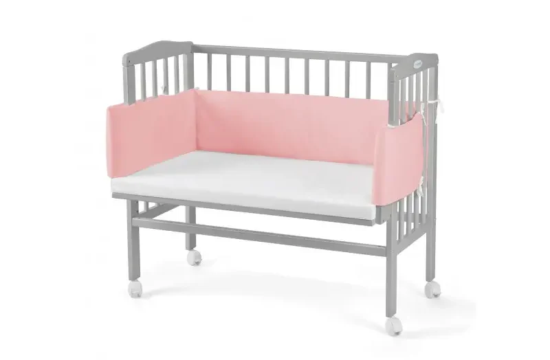 WALDIN Dostawka 2w1 z materacem i osłonką SZARA RÓŻOWY