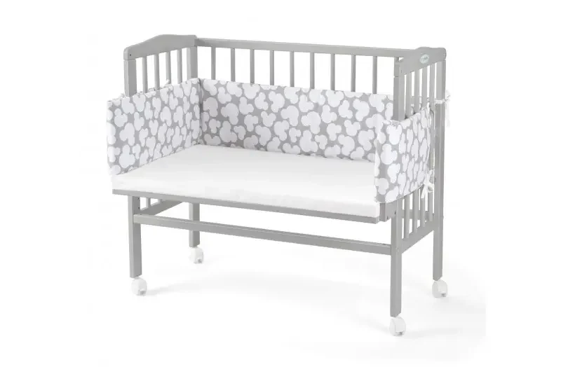 WALDIN Dostawka 2w1 z materacem i osłonką SZARA BIAŁE MYSZKI