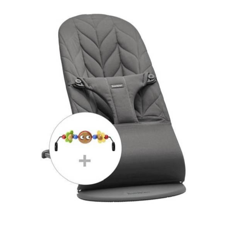 BABYBJORN - leżaczek BLISS Woven, Petal Quilt - Antracytowy + zabawka do leżaczka Googly Eyes