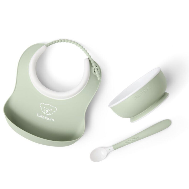 BABYBJORN - Zestaw do karmienia 3 szt. - Powder Green