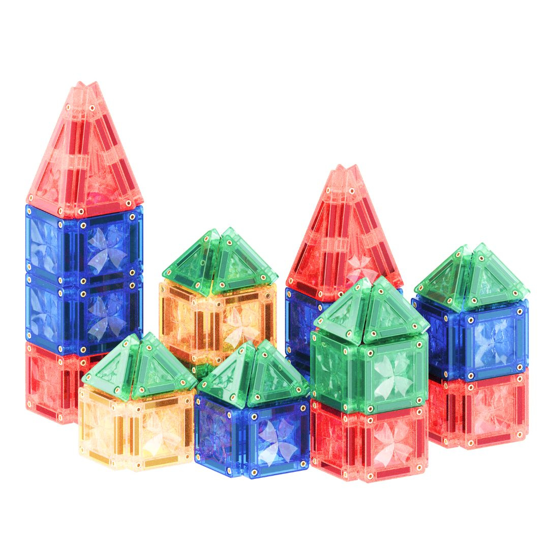 Cleverclixx - Klocki magnetyczne Mini Tiles Pack Intense 28 el. ZESTAW PODRÓŻNY DO SAMOCHODU - obrazek 4