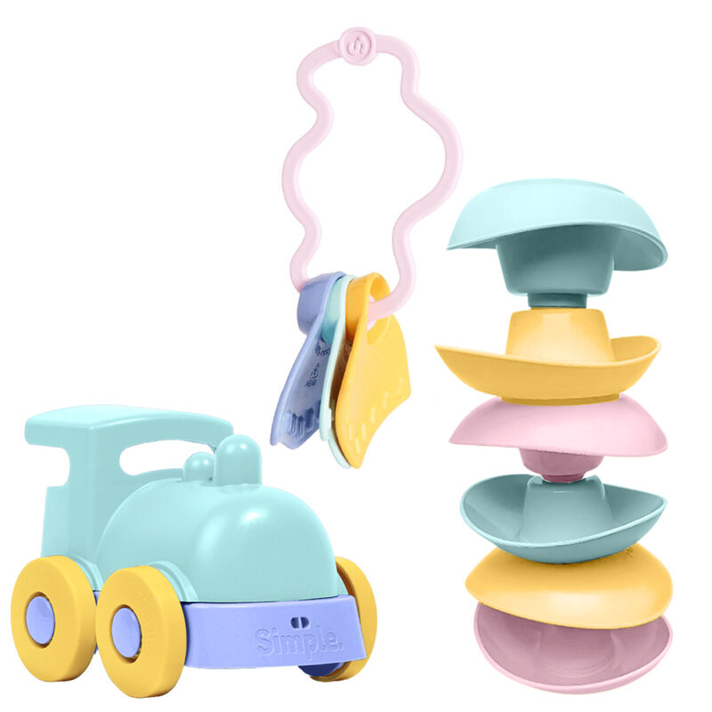 Zestaw lokomotywa miętowa układanka grzechotka zabawka dla dzieci Simple.