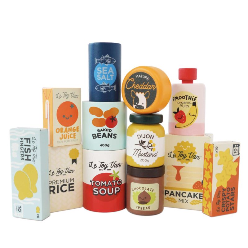 Drewniane artykuły spożywcze zestaw, jedzenie do zabawy, zabawka Le Toy Van