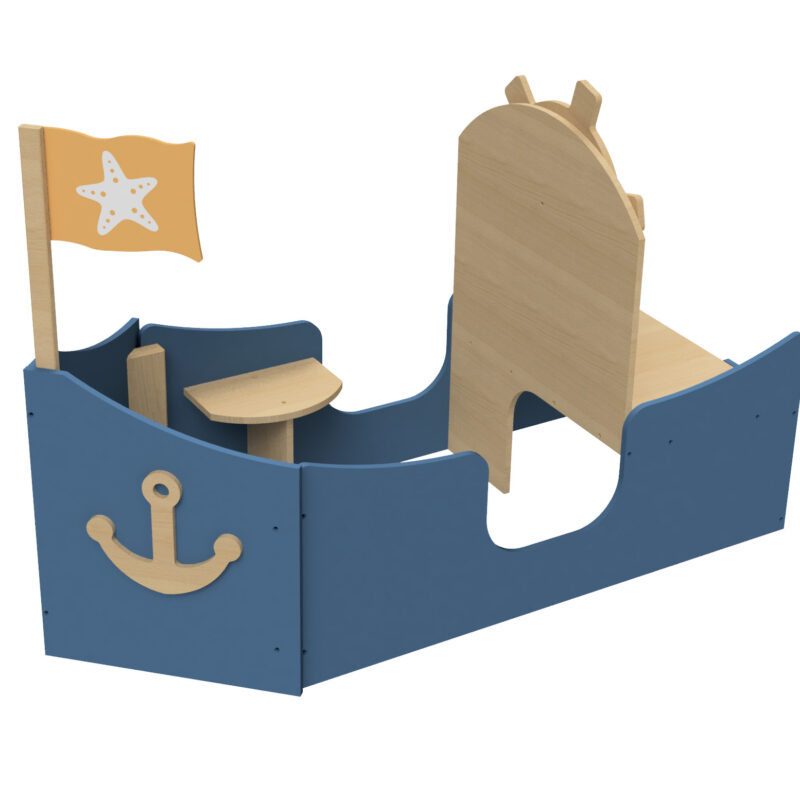 Drewniany statek niebieski meble dla dzieci łódka wyposażenie zabawka Micki