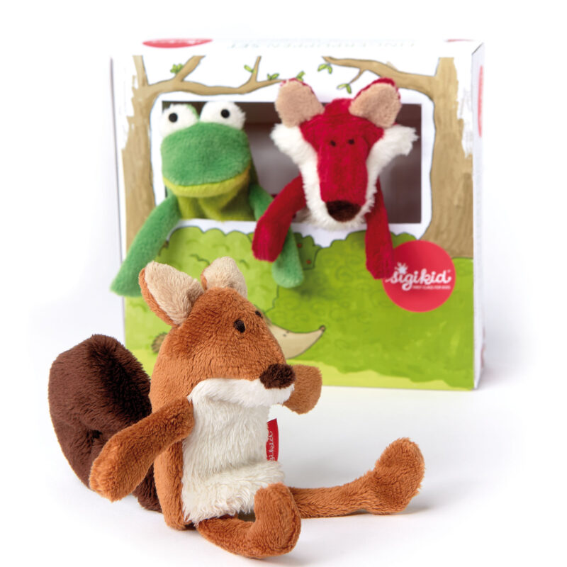 Zestaw pluszowych pacynek na palce wiewiórka lisek żabka zabawka sigikid