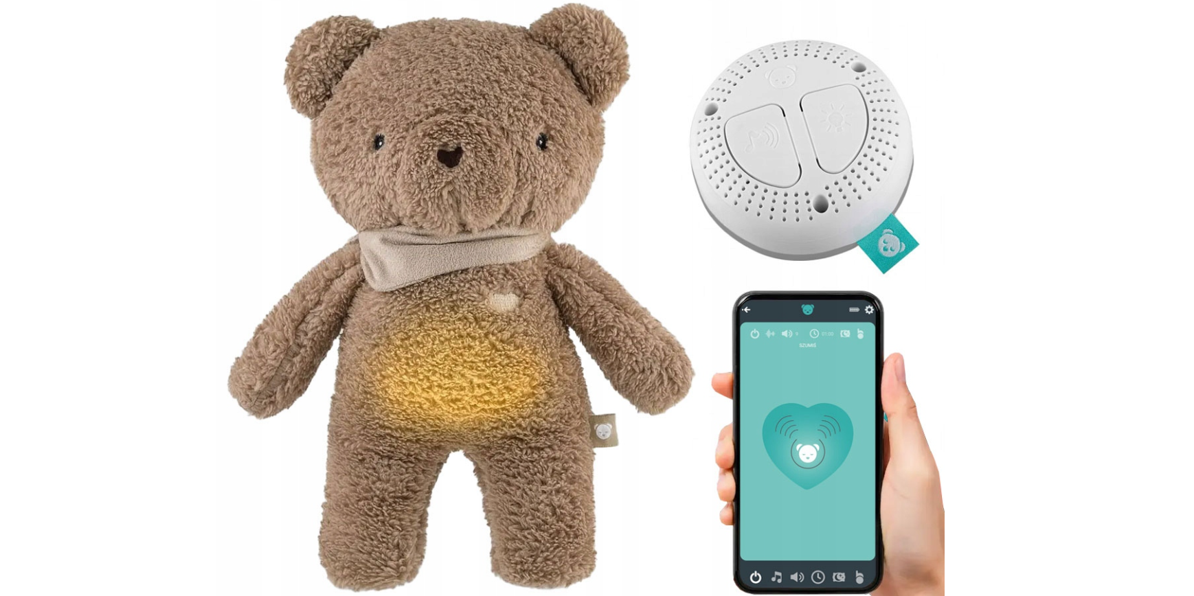 MISIEK SZUMISIE 7W1 APP BRĄZOWY Miś Szumiś lampka timer Z APLIKACJĄ