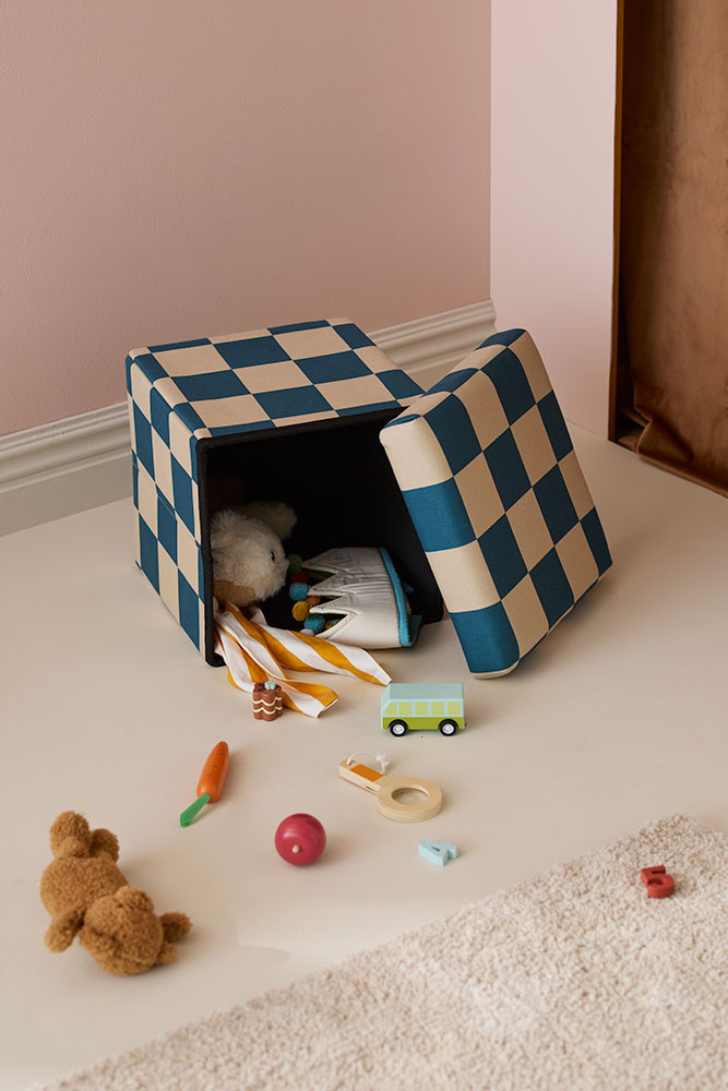 Kid's Concept - Pufa ze schowkiem w szachownicę - 30 cm, check teal - obrazek 2