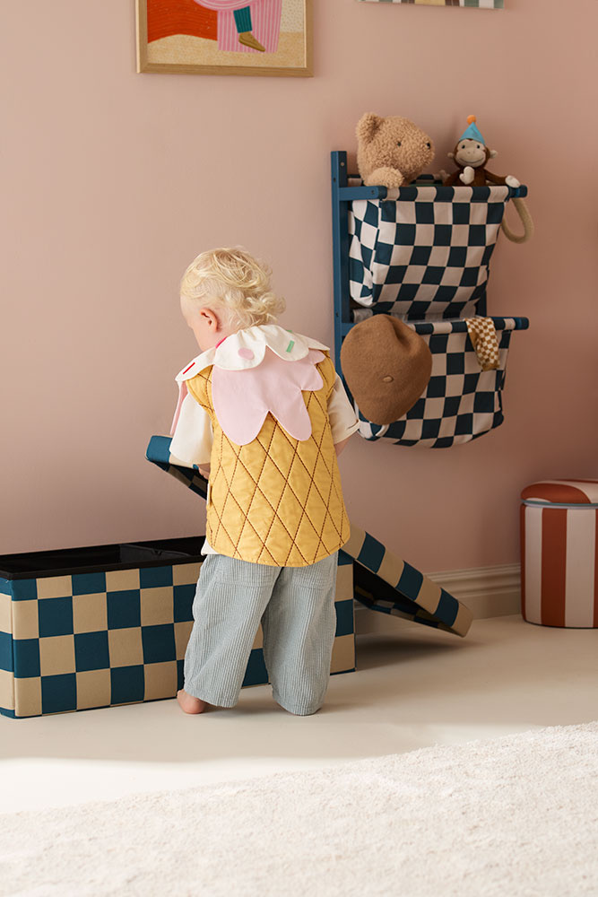 Kid's Concept - Pufa ze schowkiem w szachownicę - 80 cm, check teal - obrazek 2
