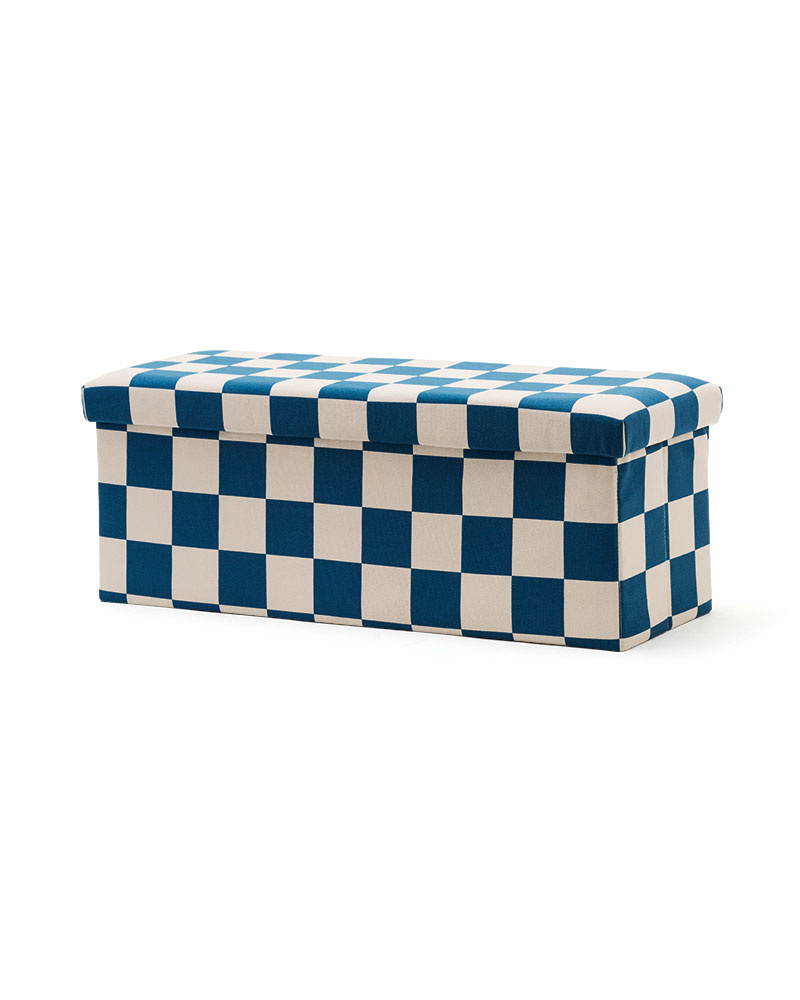 Kid's Concept - Pufa ze schowkiem w szachownicę - 80 cm, check teal