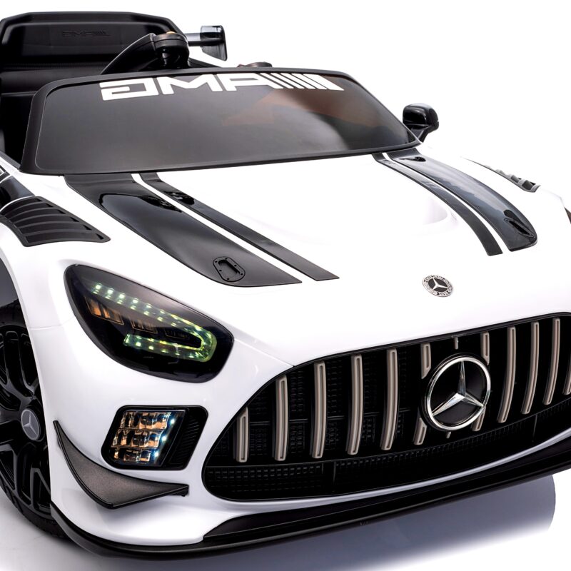 Mercedes GT3 Evo Biały Miękkie koła Eva, miękki fotelik Licencja Akumulator litowo-jonowy