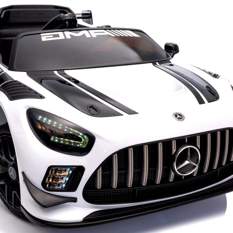Mercedes GT3 Evo Biały Miękkie koła Eva, miękki fotelik Licencja Akumulator litowo-jonowy