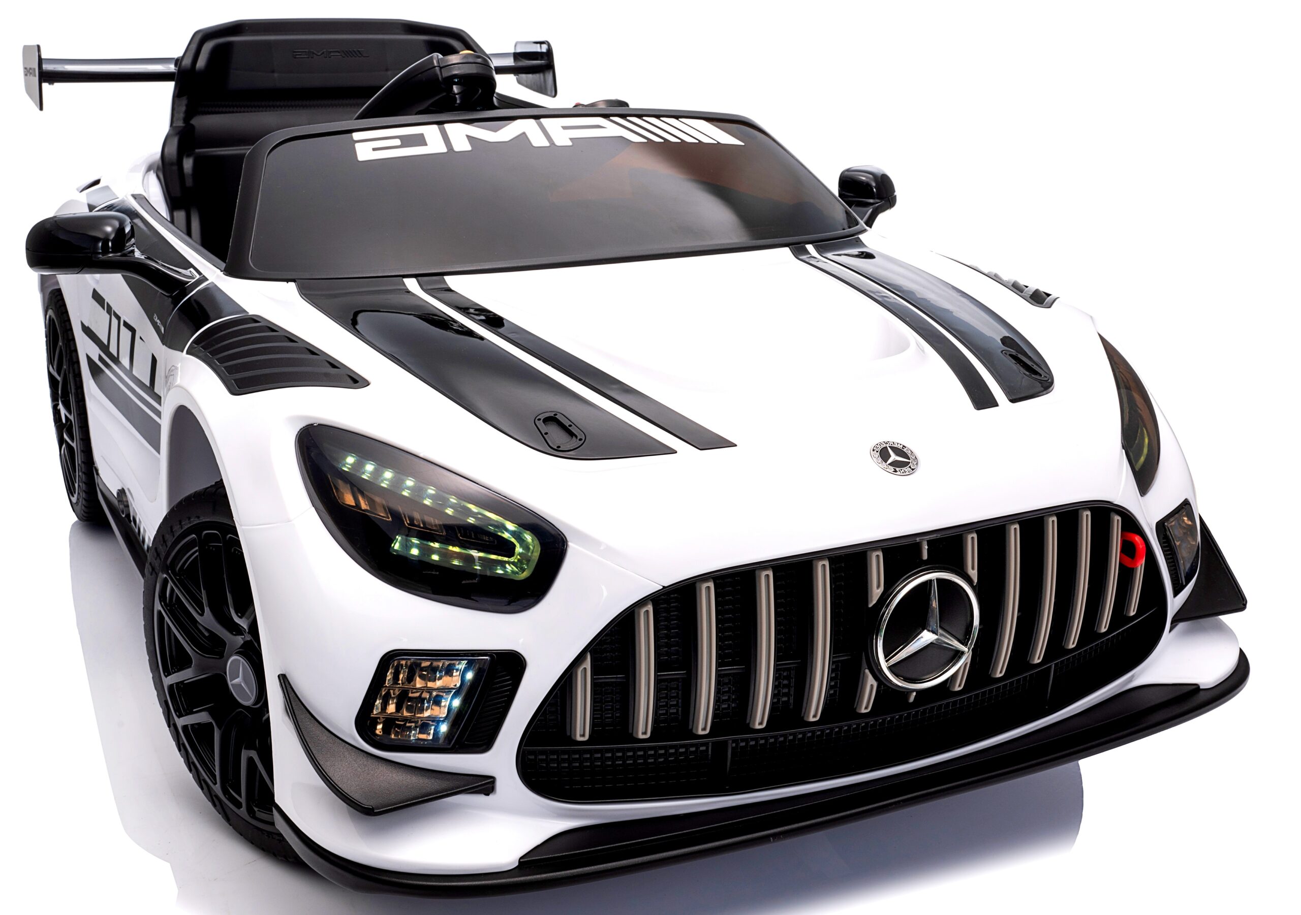 Mercedes GT3 Evo Biały Miękkie koła Eva, miękki fotelik Licencja Akumulator litowo-jonowy
