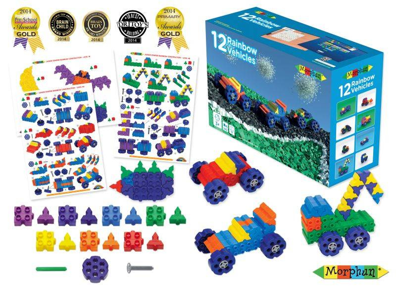 Klocki Morphun 12 Pojazdów Box – 140 elementów Rainbow 3+