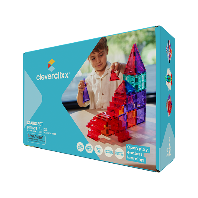 Cleverclixx - Klocki magnetyczne ze schodami - Stairs Set Intense 34 el.
