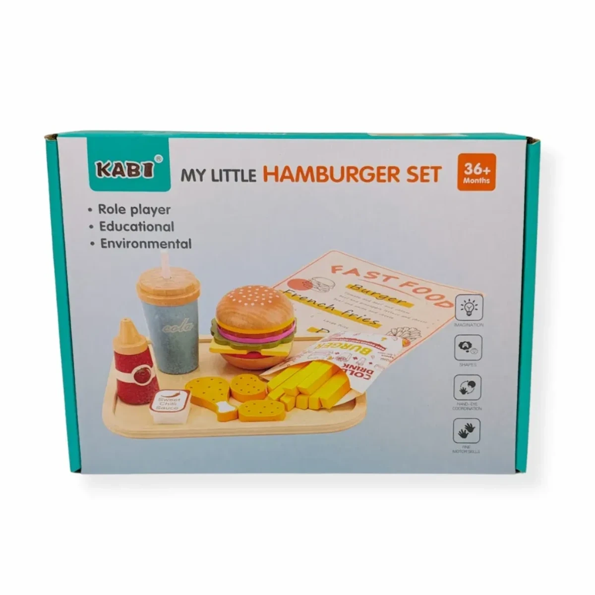Drewniany zestaw fast food burger z akcesoriami – Kabi 3+ - obrazek 5