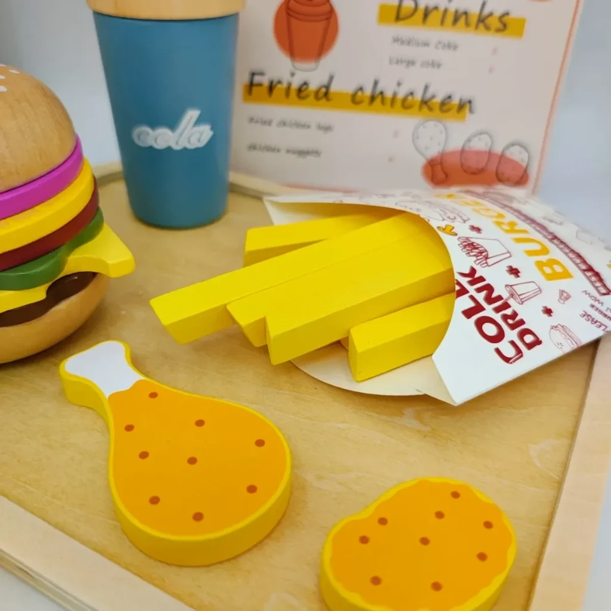 Drewniany zestaw fast food burger z akcesoriami – Kabi 3+ - obrazek 3