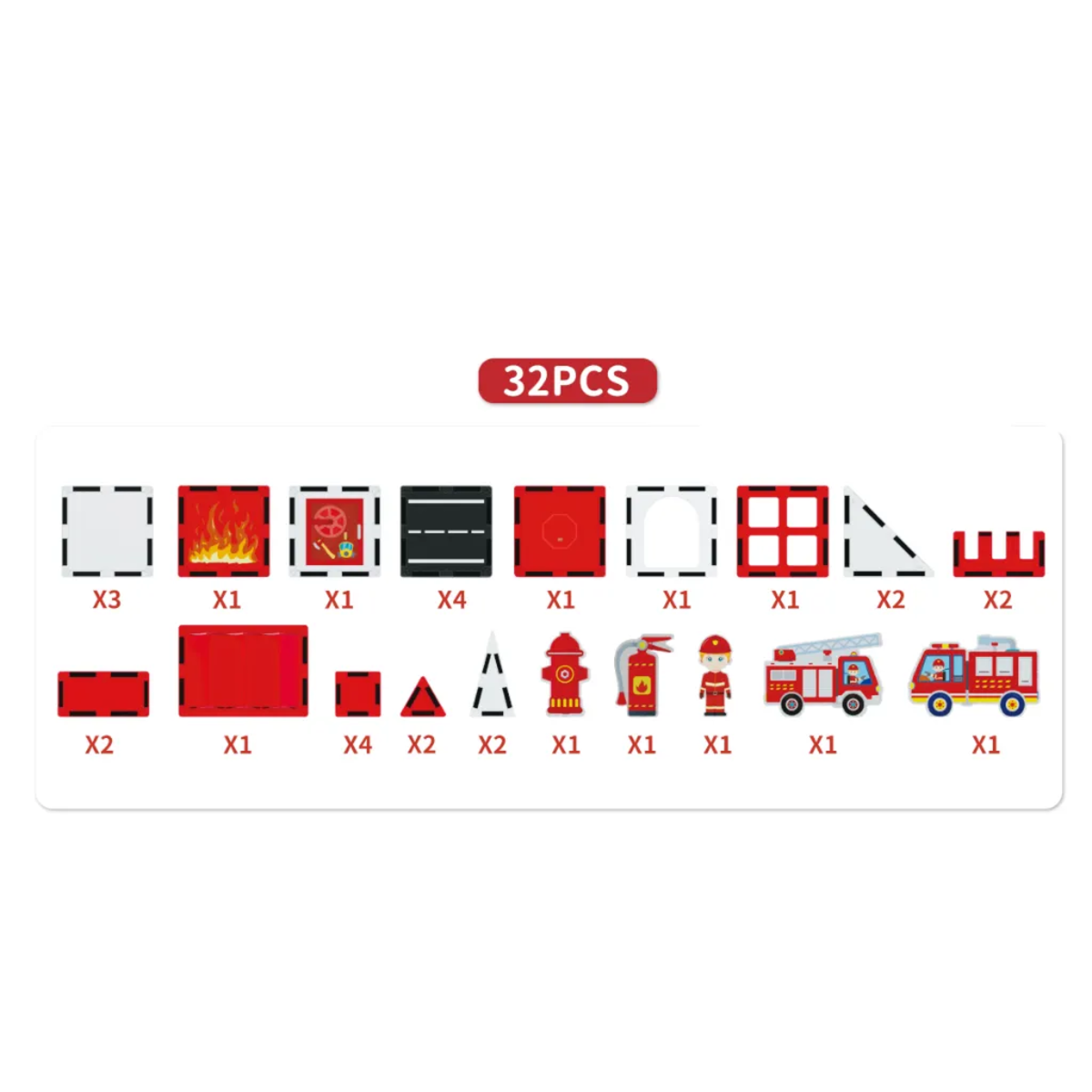 Klocki magnetyczne straż pożarna 32 el. – Magnetic Tiles 3+ - obrazek 4