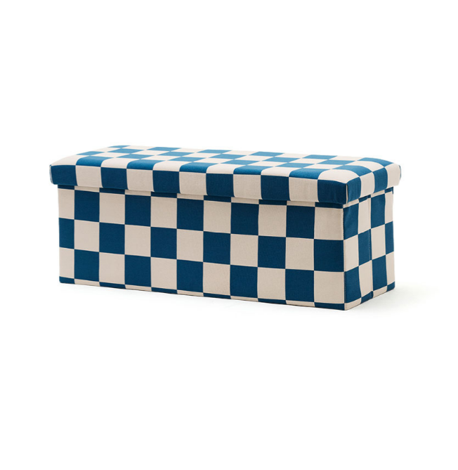 Kid's Concept - Pufa ze schowkiem w szachownicę - 80 cm, check teal