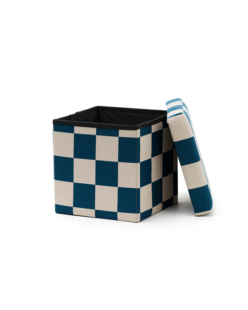 Kid's Concept - Pufa ze schowkiem w szachownicę - 30 cm, check teal - obrazek 3