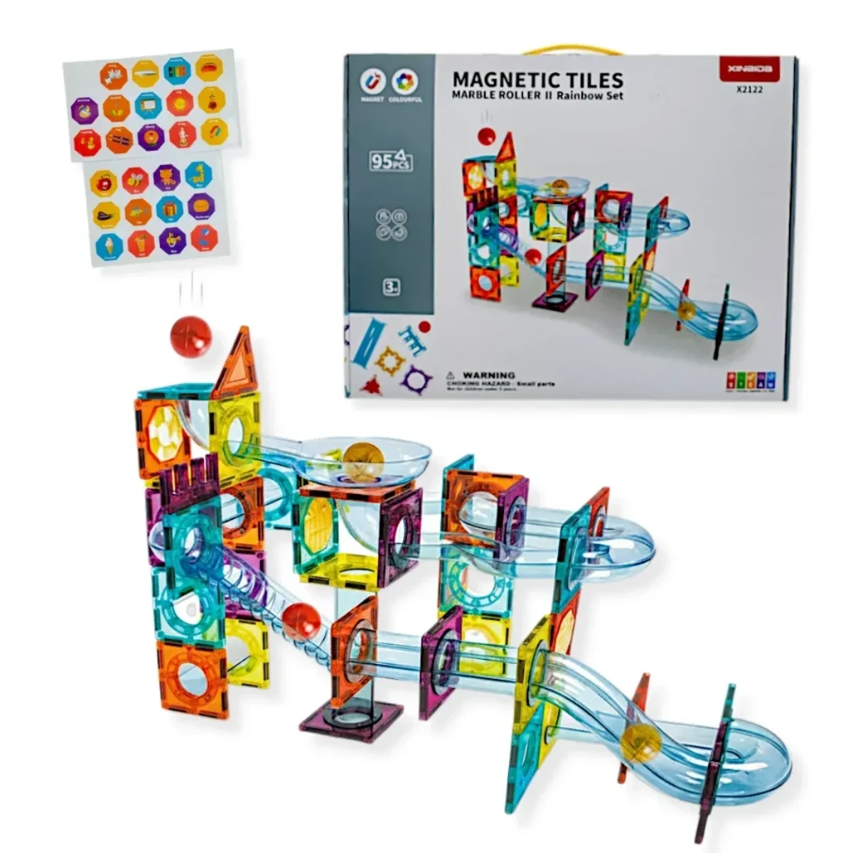 Klocki magnetyczne kulodrom tęczowy 95 el. – Magnetic Tiles 4+