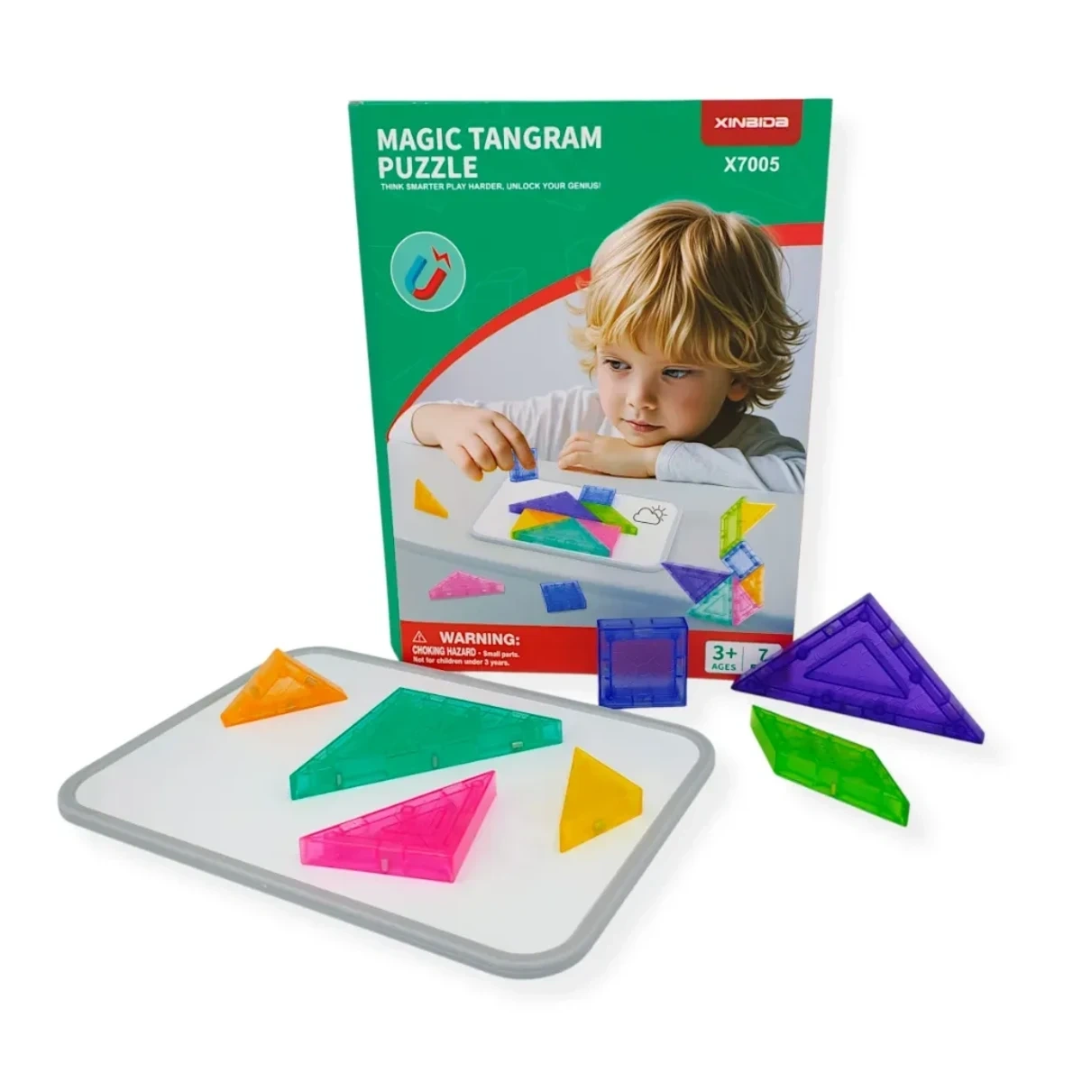 Klocki magnetyczne tangram 7 el. z tablicą – X-Bida 3+