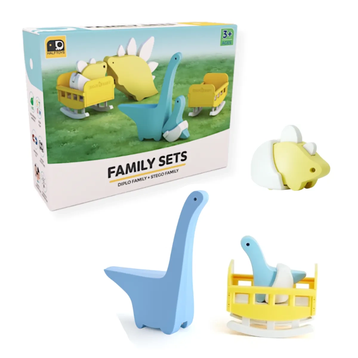 Magnetyczne figurki dinozaurów 3D rodzina – Half Toys 3+